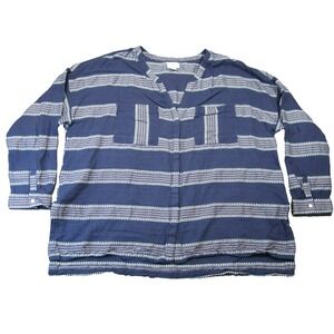 Old‎ Navy Boho Pullover Shirt Womens 2XL Navy Striped Long Sleeve Coastal Grunge